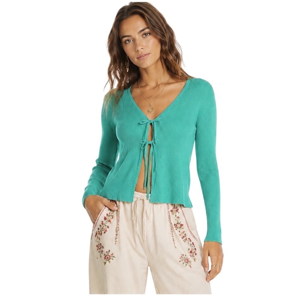 NWT Bloomingdale's Aqua tie front sweater, cottagecore Women's Size S